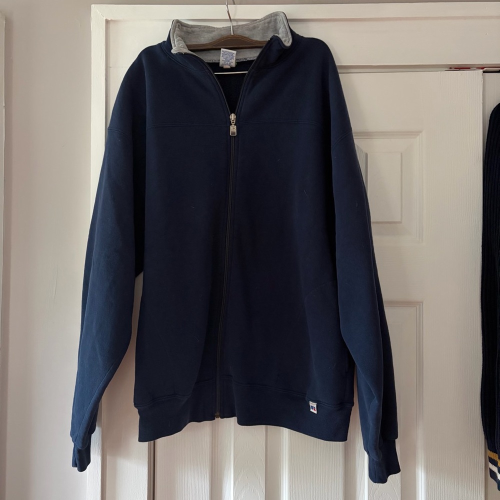 Russell Athletic Navy Blue Zip-Up Sweatshirt‎ Size Large EUC